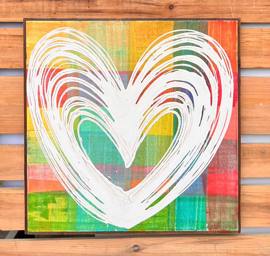 37x37 Hand-Painted Heart Sign on plaid background