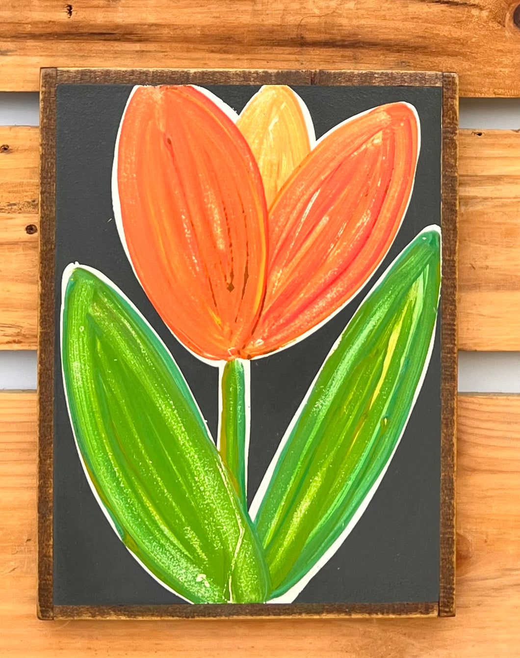 13x17 Handpainted Tulip on Charcoal Background