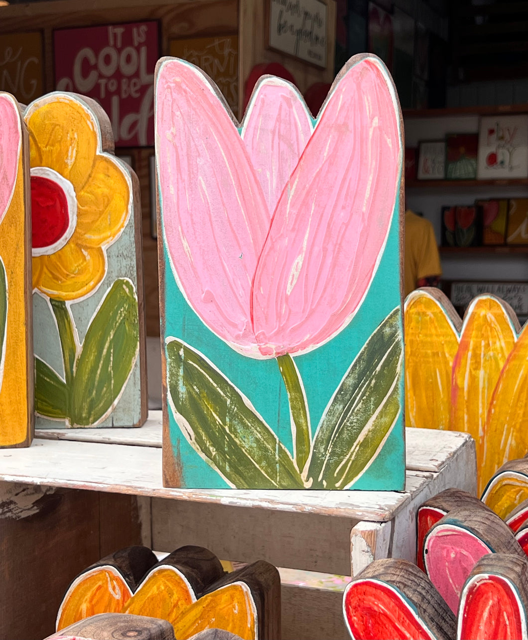 7x12 stand alone scalloped - wood flower cutout blocks