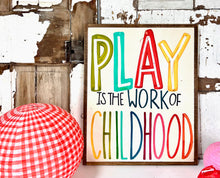 Load image into Gallery viewer, 17x21 &quot;Play is the Work of Childhood&quot; hand-painted sign
