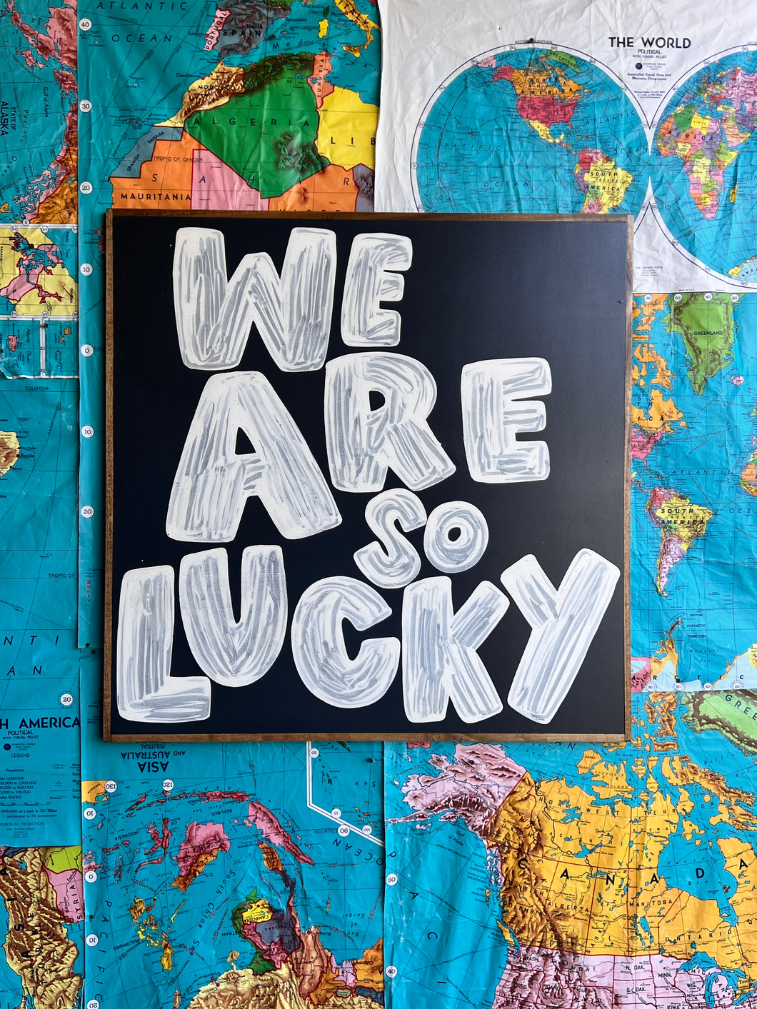37x37 RESTOCKED “We Are So Lucky” Hand-Painted Sign – Little Red