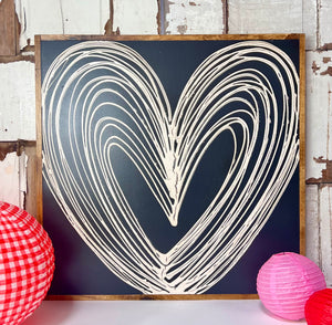 25x25  B/W Heart Hand-Painted Sign A