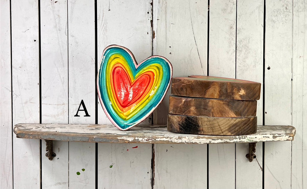 8x11 multi-colored stand or hang wood heart cutout blocks