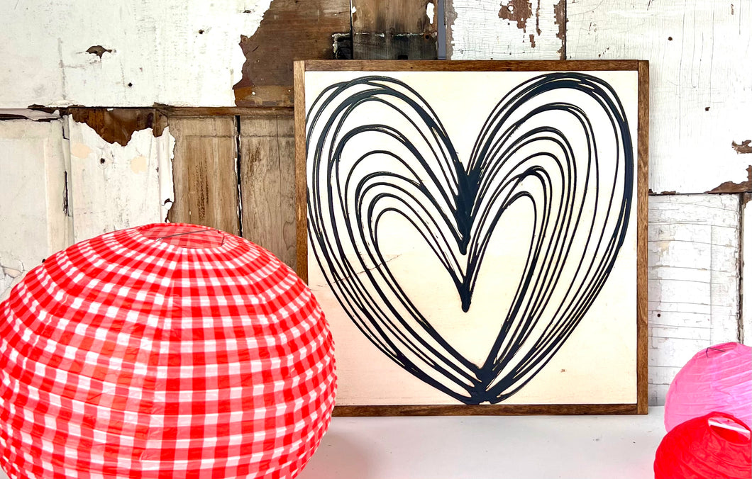 17x17 B/W Heart Hand-Painted Sign